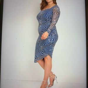 New Elaquii Blue White  Asymmetrical Body Con Dress